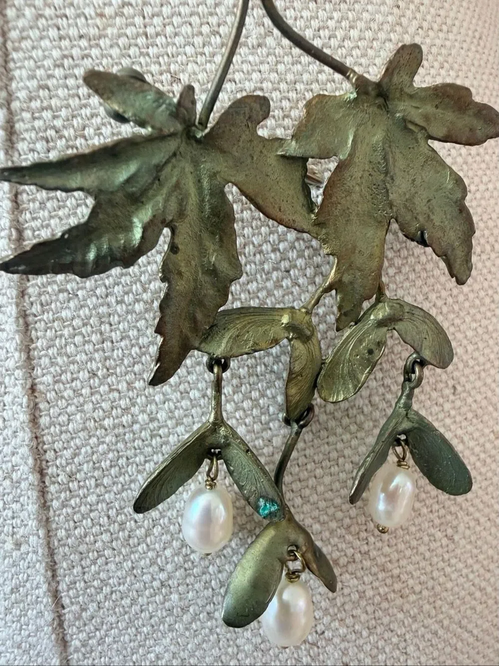 Michael Michaud Japanese Maple Leaf Freshwater Pearl Bronze Brooch